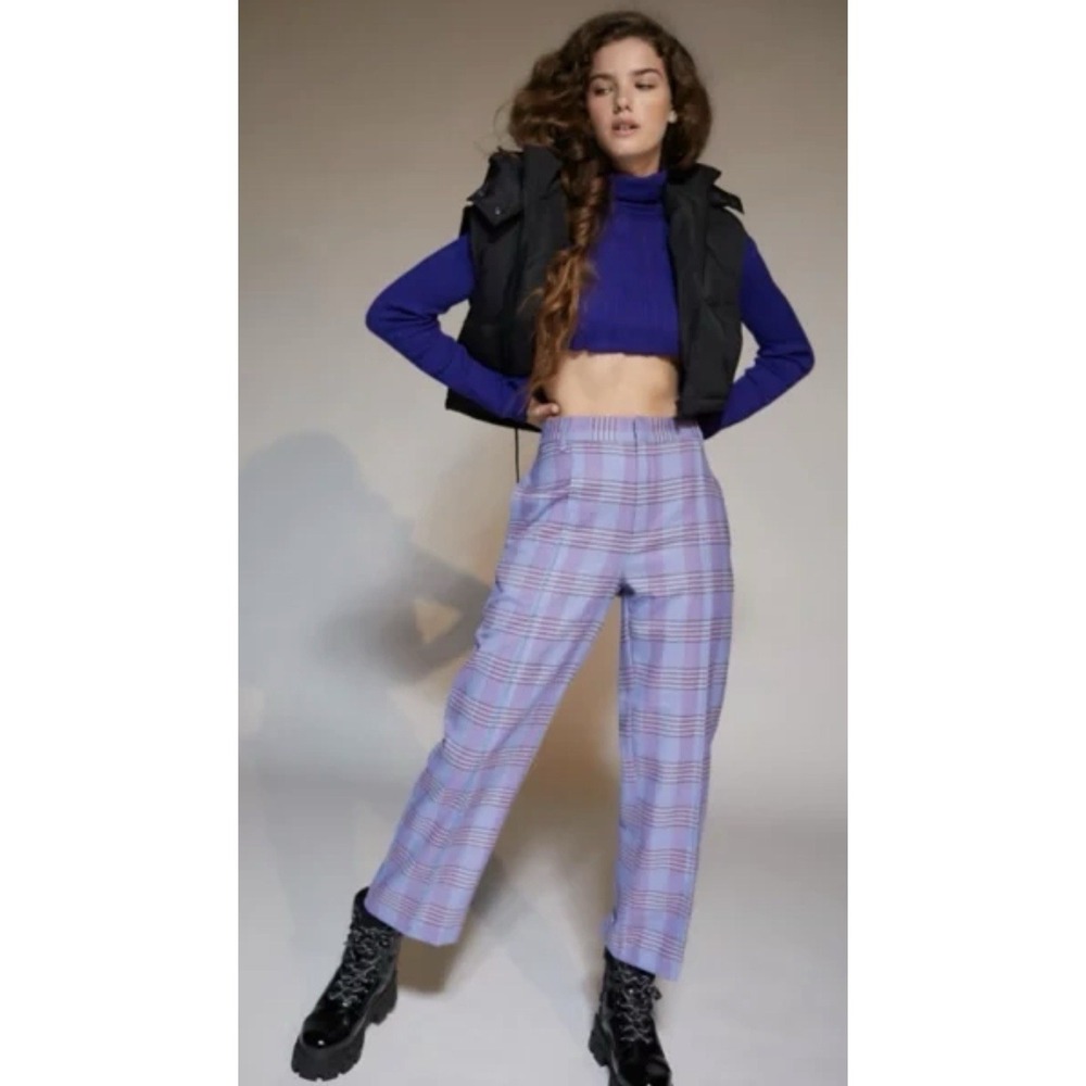 Urban Outfitters Claire Trouser Pants Cropped Purple Plaid SZ 8 Grandpa Preppy